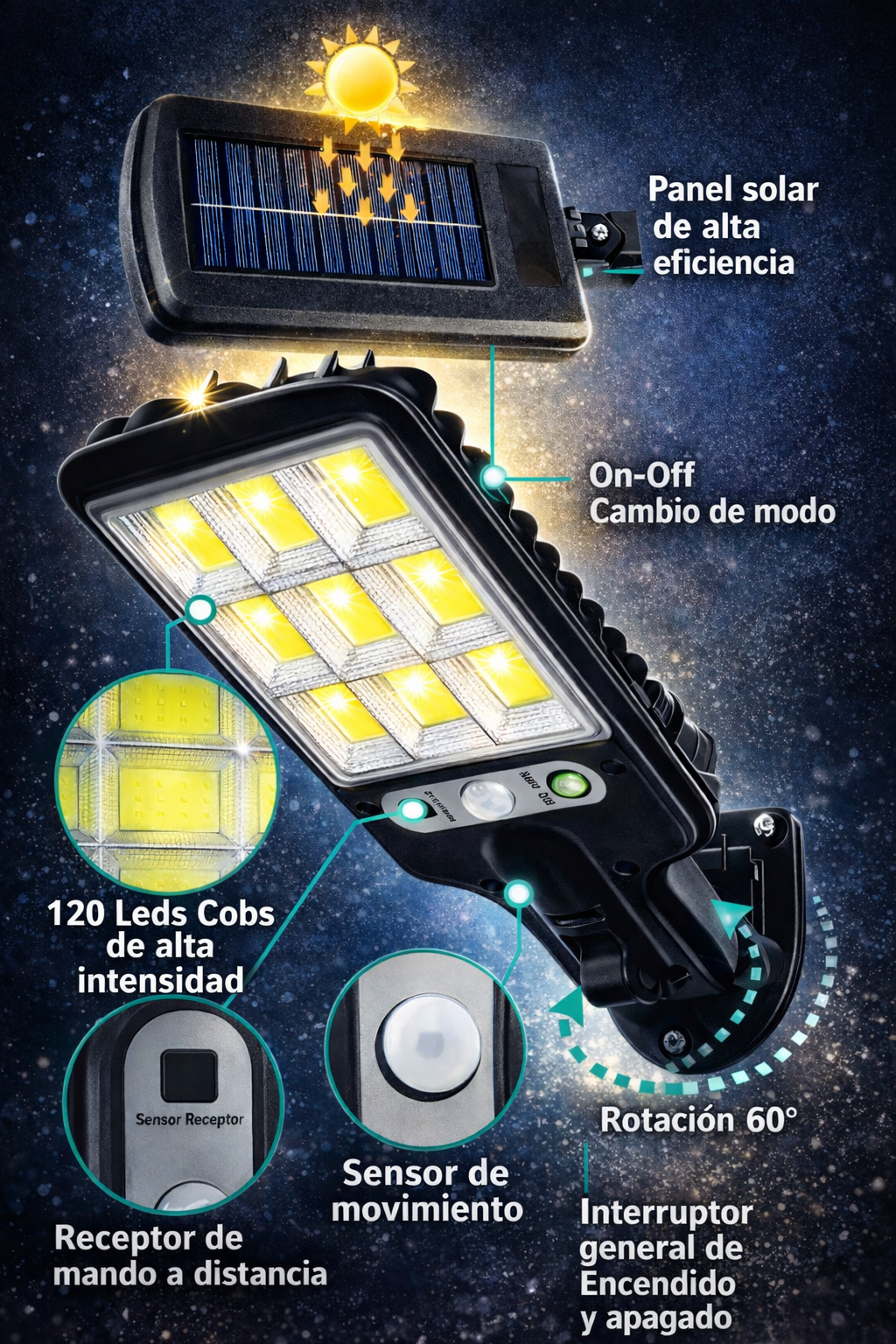 Farola solar 120 LED COB