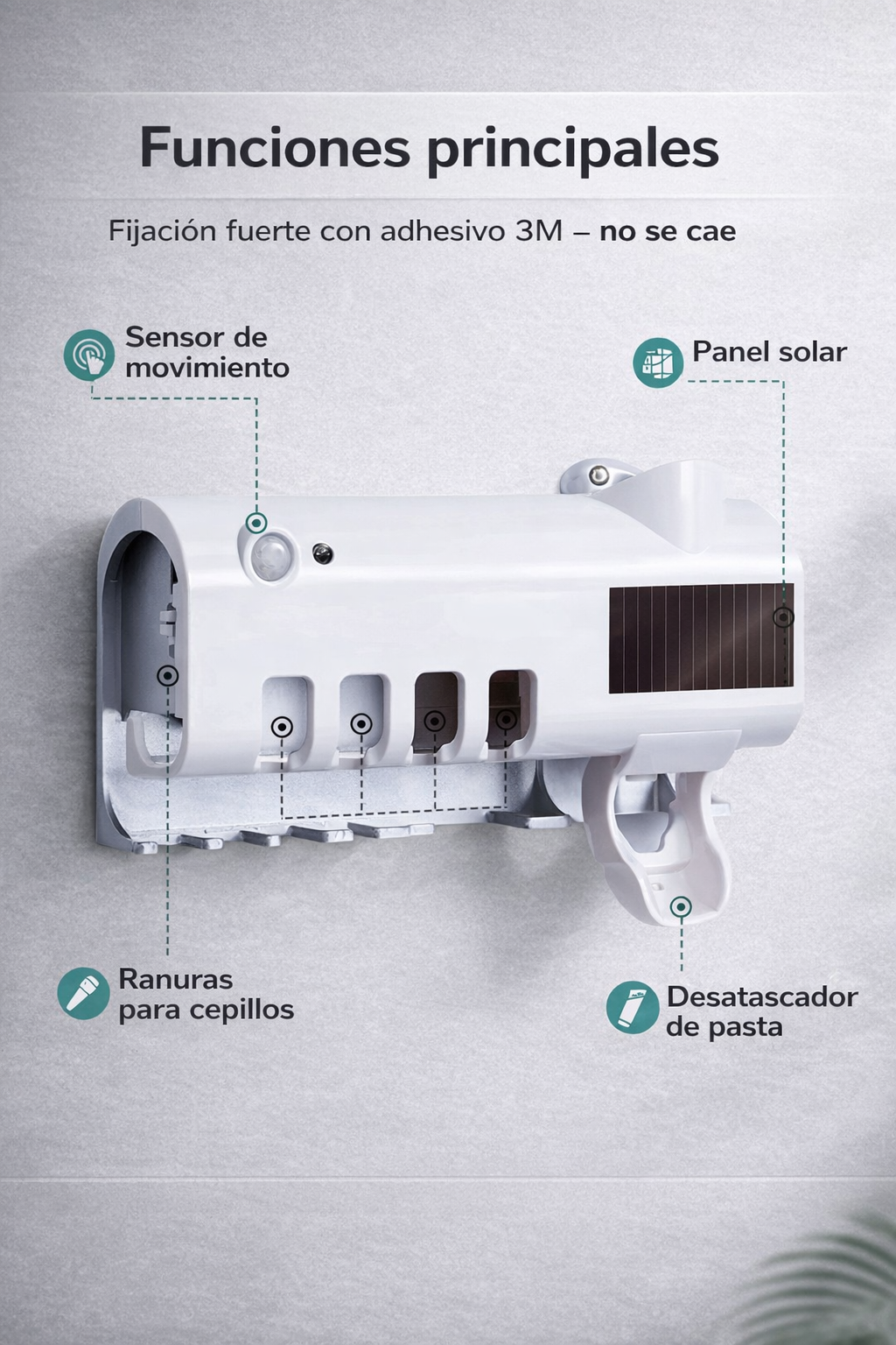 Esterilizador UV Cepillos de Dientes 3 en 1 con Dispensador de Pasta