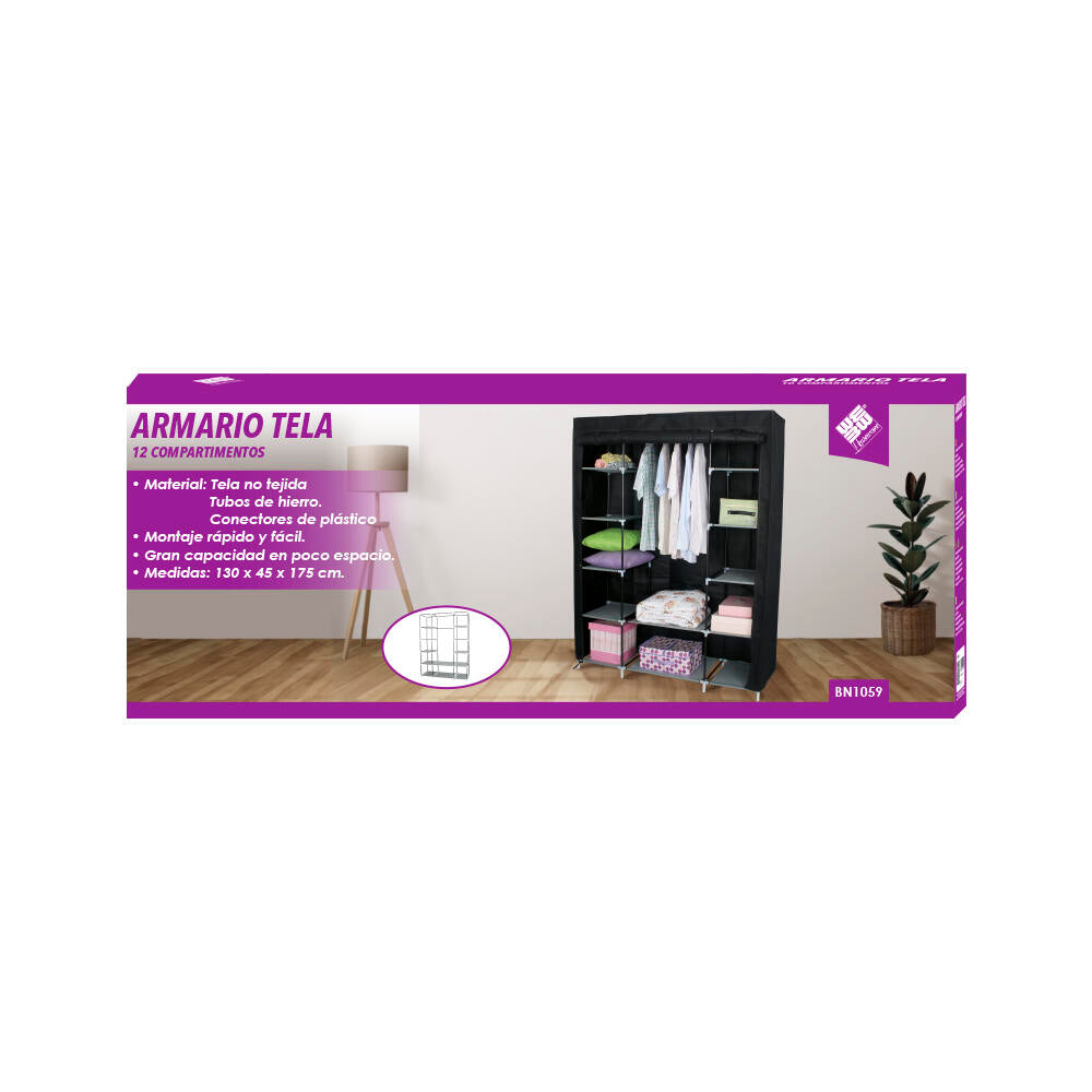 Armario de Tela, Armario Ropero con Cubierta de Tela no Tejida, 45 x 135 x 172 cm